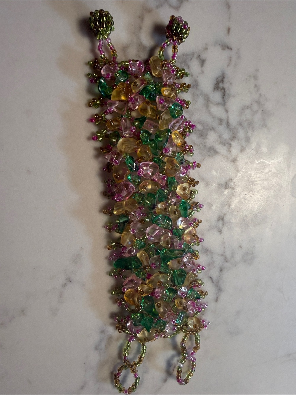 Handmade Pink Green Yellow Beaded Bracelet
